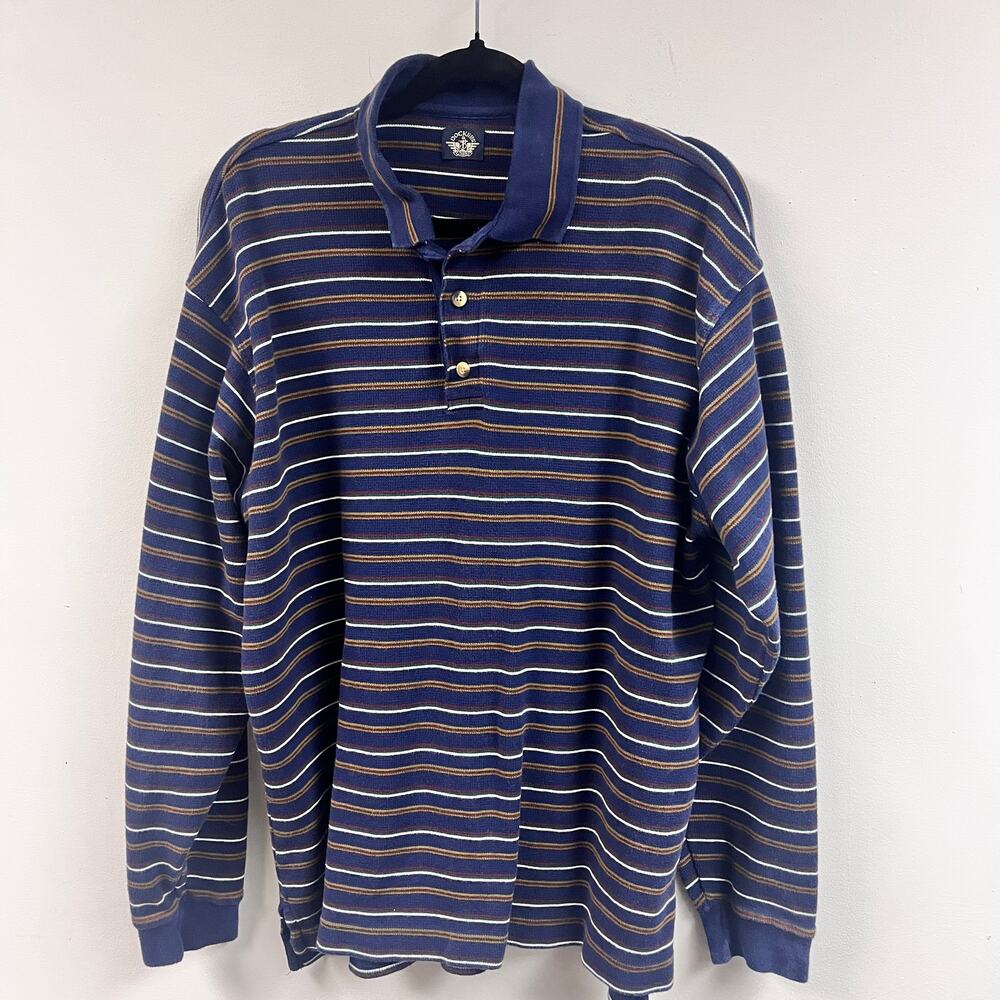 Vintage Men's Dockers LG long sleeve polo sweater 100% cotton Made in USA navy
